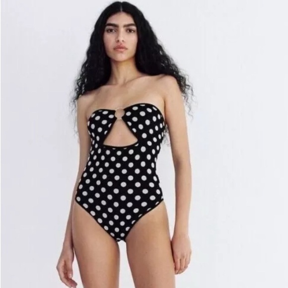 NWT Zara Polka Dot O-ring Cut Out Bodysuit M/L - Picture 1 of 8